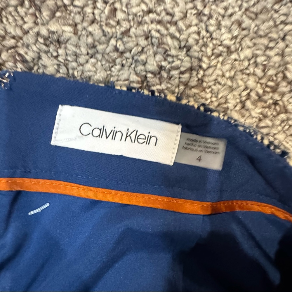 Calvin Klein Blue and White Metallic Threaded Tweed Pencil Skirt - Picture 6 of 8